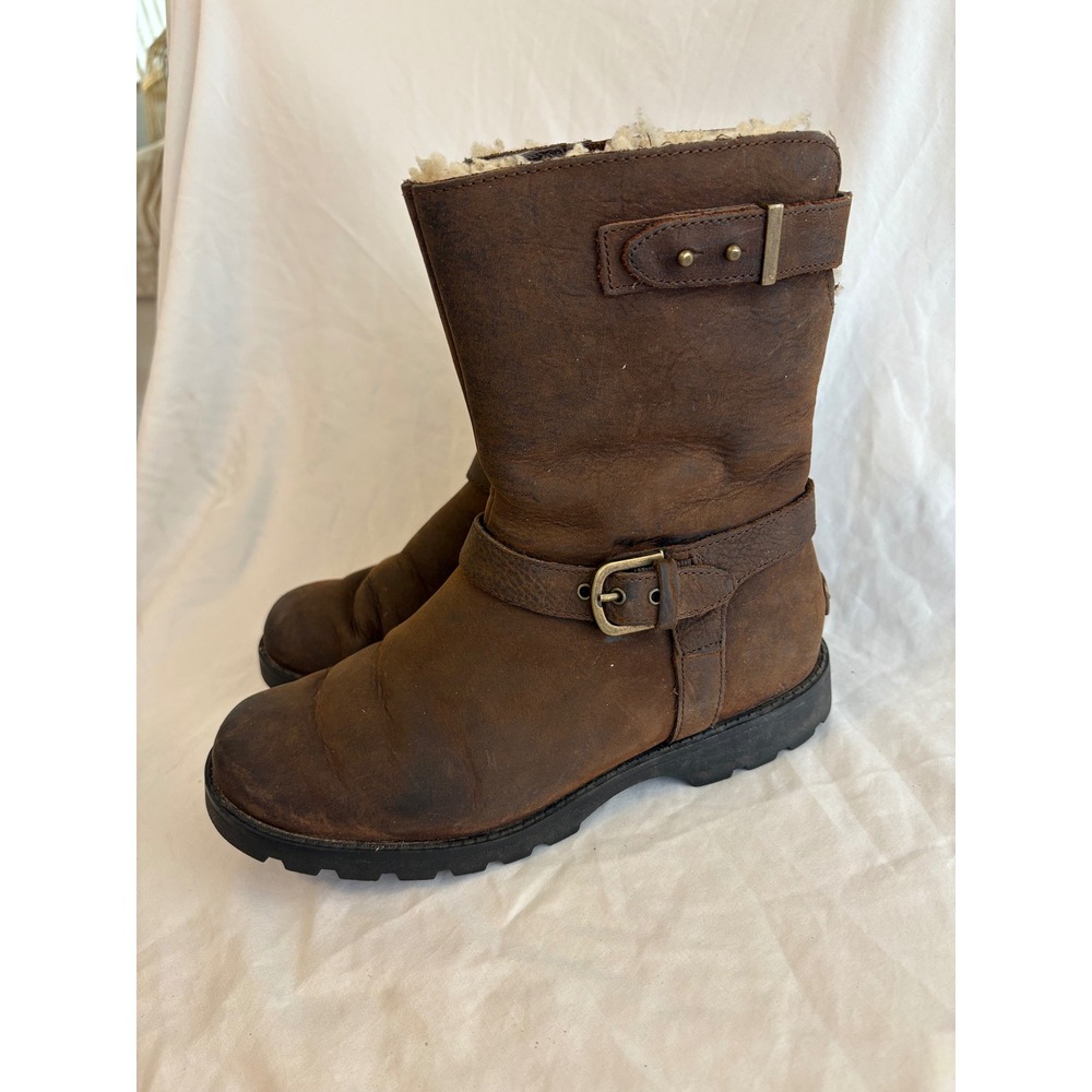 UGG Simmens Stout Brown Leather Waterproof Shearling Lined Boots